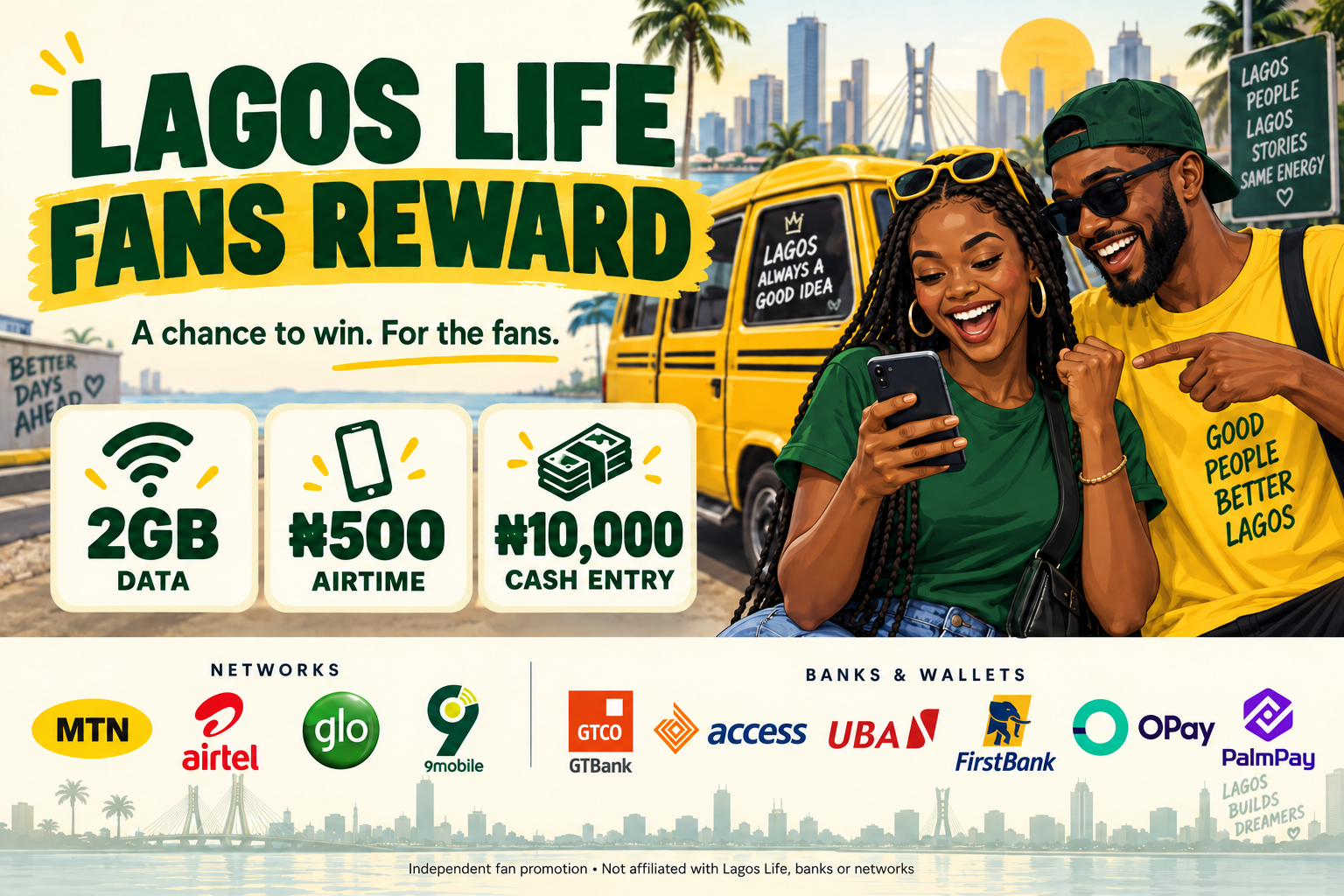 Lagos Life Fans Reward β data, airtime and cash entry